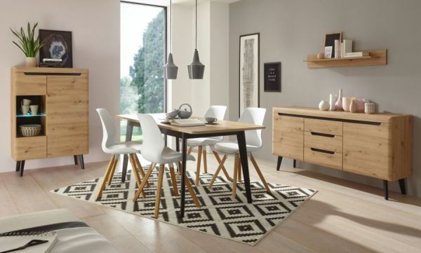 Wohnwand Ronson in Artisan Eiche und schwarz Wohnkombination 4-teilig skandinavisch 361 x 170 cm