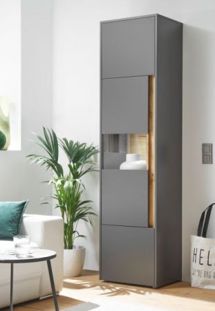 Vitrine Center in grau matt und Wotan Eiche Vitrinenschrank 50 x 197 cm