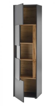 Vitrine Center in grau matt und Wotan Eiche Vitrinenschrank 50 x 197 cm