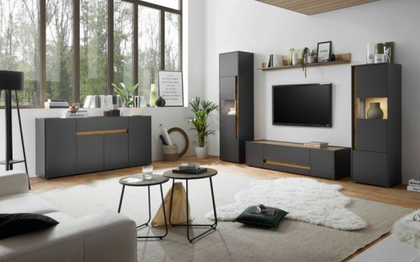 TV-Lowboard Center in grau matt und Wotan Eiche TV-Unterteil 170 x 40 cm