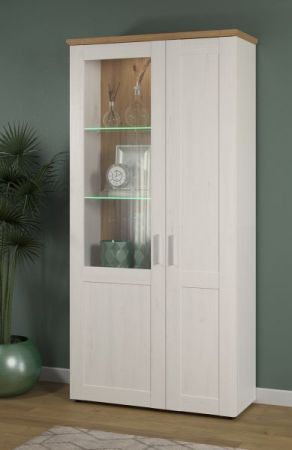 Vitrine Timber in Andersen Pinie wei� und Artisan Eiche Landhaus Vitrinenschrank 95 x 194 cm