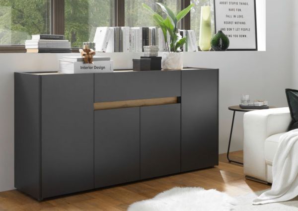 Sideboard Center in grau matt und Wotan Eiche Kommode 170 x 87 cm