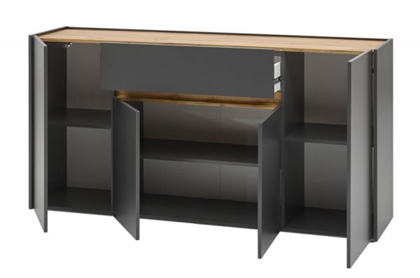 Sideboard Center in grau matt und Wotan Eiche Kommode 170 x 87 cm