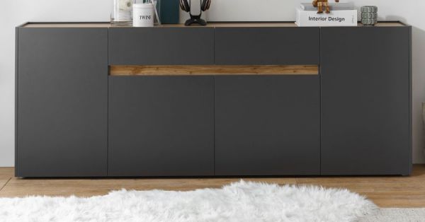 Sideboard Center in Grau matt und Wotan Eiche Kommode 220 x 87 cm