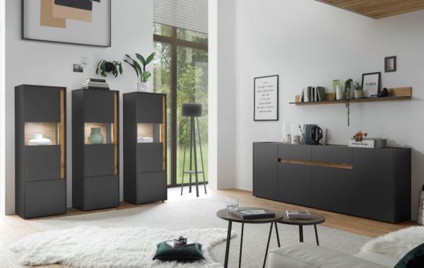 Sideboard Center in Grau matt und Wotan Eiche Kommode 220 x 87 cm