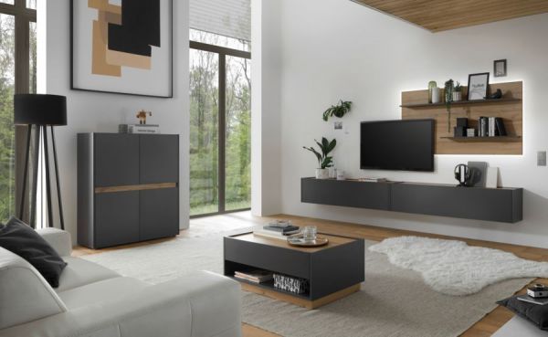 Highboard Center in grau matt und Wotan Eiche 100 x 120 cm