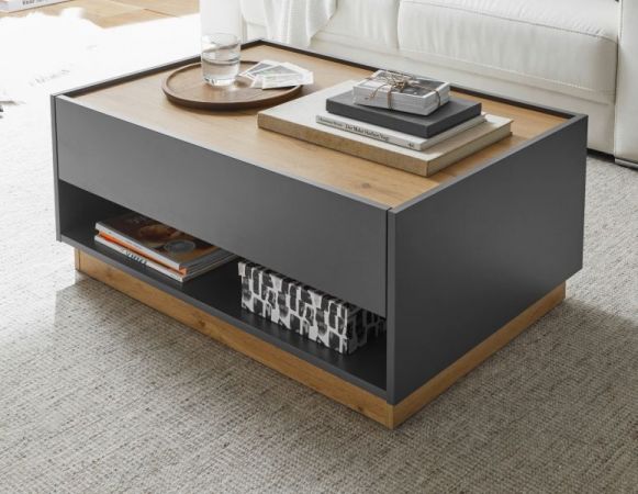Couchtisch Center in grau matt und Wotan Eiche Wohnzimmertisch 90 x 60 cm