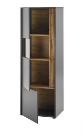 Schrank Set 3-teilig Center in grau matt und Wotan Eiche Wohnkombination 3 x Vitrine 190 x 155 cm