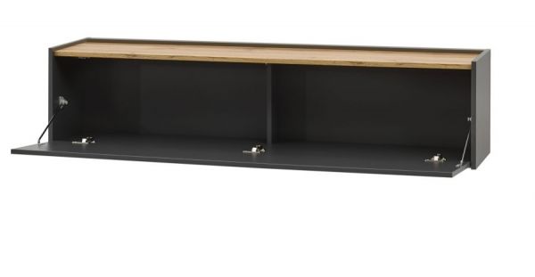 Wohnwand Center in grau matt und Wotan Eiche 5-teilig 440 x 180 cm mit XXL-TV-Schrank