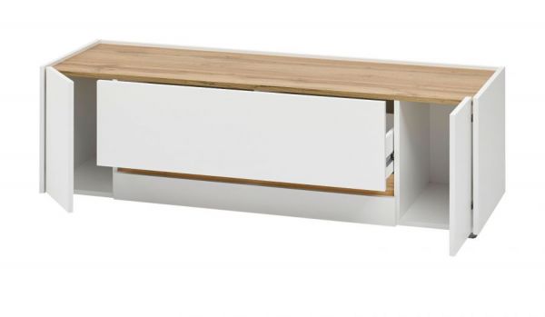 TV-Lowboard Center in wei� und Wotan Eiche TV-Unterteil 140 x 40 cm
