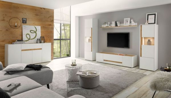 TV-Lowboard Center in wei� und Wotan Eiche TV-Unterteil 170 x 40 cm
