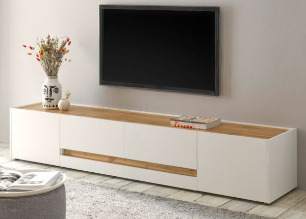 TV-Lowboard Center in wei� und Wotan Eiche TV-Unterteil 223 x 40 cm TV-Board XL