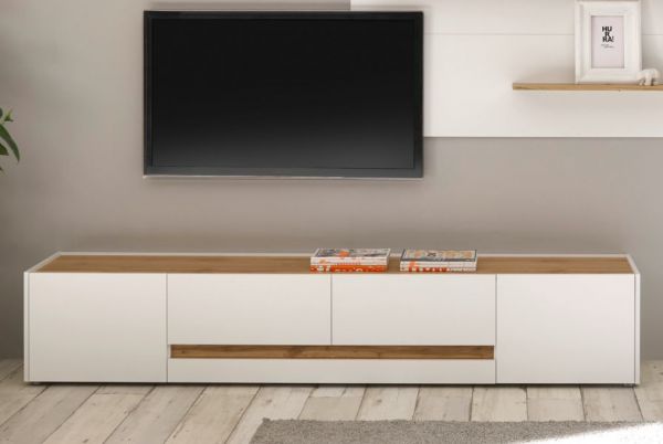 TV-Lowboard Center in wei� und Wotan Eiche TV-Unterteil 223 x 40 cm TV-Board XL
