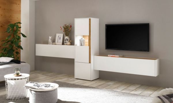 TV-Lowboard Center in wei� und Wotan Eiche TV-Unterteil h�ngend 150 x 35 cm H�ngeschrank