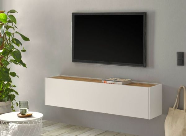 TV-Lowboard Center in wei� und Wotan Eiche TV-Unterteil h�ngend 150 x 35 cm H�ngeschrank