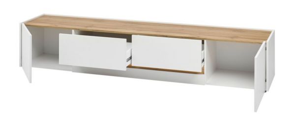 Wohnkombination Center in wei� und Wotan Eiche Wohnwand 2-teilig 300 x 180 cm mit XL-Board und Wandpaneel