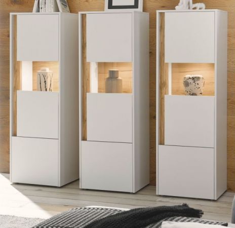 Schrank Set 3-teilig Center in wei� und Wotan Eiche Wohnkombination 3 x Vitrine 190 x 155 cm