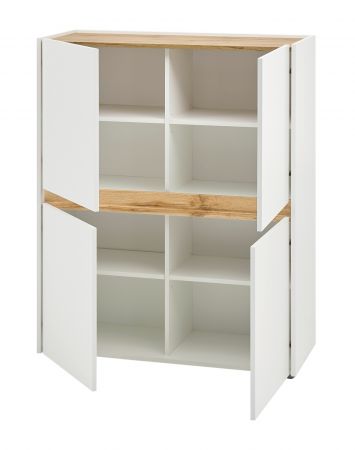 Wohnwand Center in wei� und Wotan Eiche Wohnkombination 5-teilig 330 x 197 cm