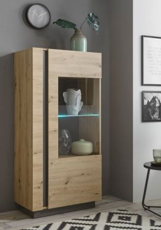 Vitrine Louna in Eiche Artisan und Graphit grau Vitrinenschrank 72 x 154 cm