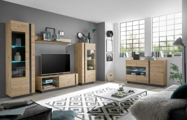 TV-Lowboard Louna in Eiche Artisan und Graphit grau TV-Unterteil 138 x 46 cm