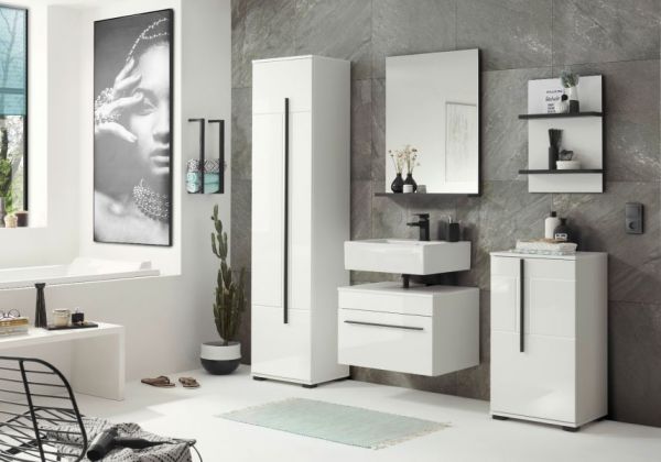 Badezimmer Hochschrank Design-D in wei� Hochglanz Badschrank 45 x 200 cm