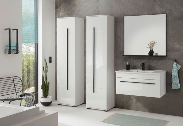 Badezimmer Hochschrank Design-D in wei� Hochglanz Badschrank 45 x 200 cm