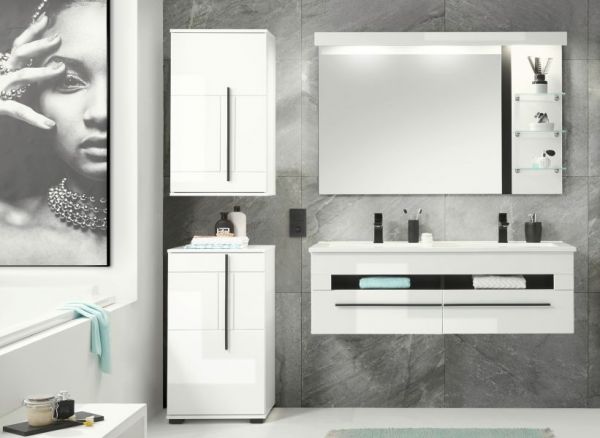 Badezimmer Kommode Design-D in wei� Hochglanz Badschrank 45 x 87 cm Unterschrank