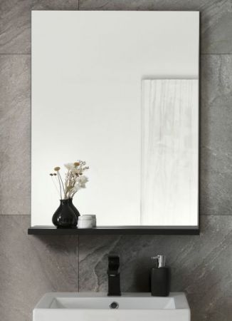 Badezimmer Spiegel Design-D in schwarz Badspiegel mit Ablage 60 x 85 cm