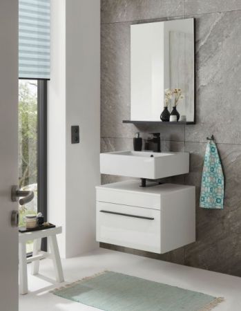 Badezimmer Spiegel Design-D in schwarz Badspiegel mit Ablage 60 x 85 cm