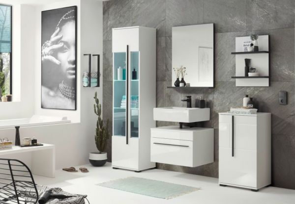 Badezimmer Spiegel Design-D in schwarz Badspiegel mit Ablage 60 x 85 cm