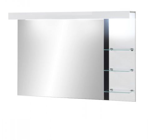 Badezimmer Spiegel Design-D in wei� Hochglanz und schwarz Badspiegel mit Ablage und LED Beleuchtung 120 x 85 cm