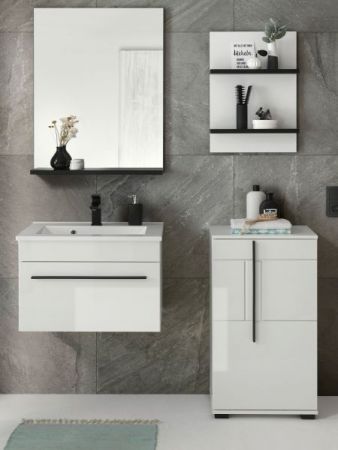 Badm�bel Set Design-D in wei� Hochglanz und schwarz Badkombination MIT Waschbecken 115 x 200 cm