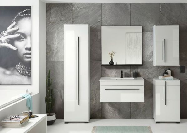 Badm�bel Set Design-D in wei� Hochglanz und schwarz Badkombination MIT Waschbecken 80 x 200 cm