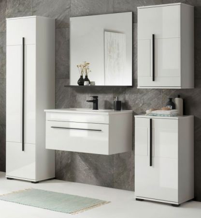 Badm�bel Set Design-D in wei� Hochglanz und schwarz Badkombination MIT Waschbecken 190 x 200 cm