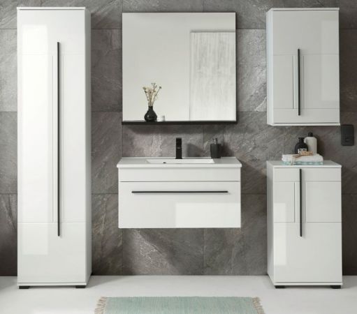 Badm�bel Set Design-D in wei� Hochglanz und schwarz Badkombination MIT Waschbecken 190 x 200 cm