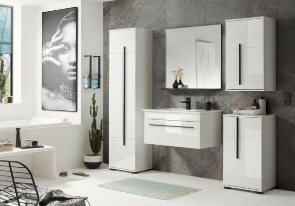 Badm�bel Set Design-D in wei� Hochglanz und schwarz Badkombination MIT Waschbecken 190 x 200 cm