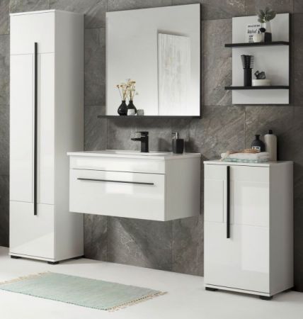 Badm�bel Set Design-D in wei� Hochglanz und schwarz Badkombination MIT Waschbecken 190 x 200 cm
