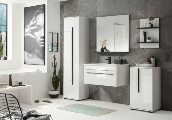 Badm�bel Set Design-D in wei� Hochglanz und schwarz Badkombination MIT Waschbecken 190 x 200 cm