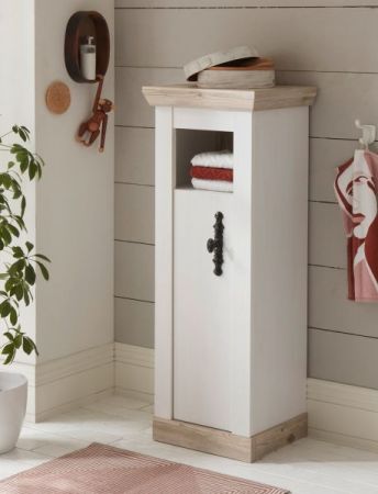 Badezimmer Kommode Rovola in Pinie wei� / Oslo Pinie Landhaus Badm�bel Midischrank 42 x 120 cm