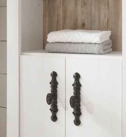 Badezimmer Hochschrank Rovola in Pinie wei� / Oslo Pinie Landhaus Badschrank 65 x 200 cm