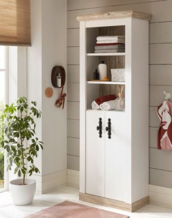 Badezimmer Hochschrank Rovola in Pinie wei� / Oslo Pinie Landhaus Badschrank 65 x 200 cm