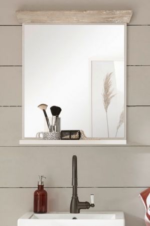 Badezimmer Spiegel Rovola in Pinie wei� / Oslo Pinie Landhaus Badspiegel mit Ablage 60 x 72 cm