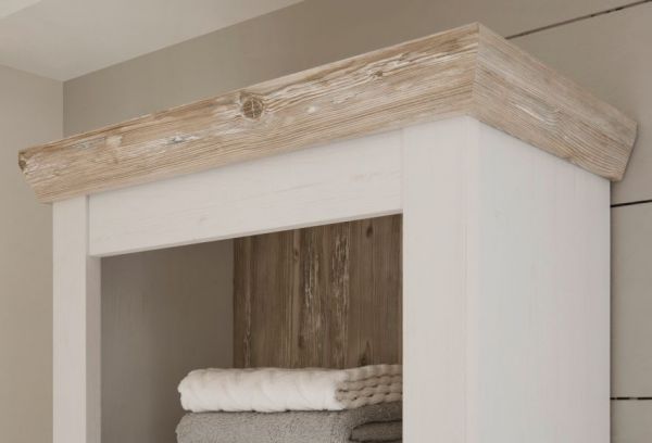 Badezimmer Spiegel Rovola in Pinie wei� / Oslo Pinie Landhaus Badspiegel mit Ablage 60 x 72 cm
