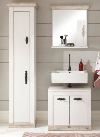 Badezimmer Spiegel Rovola in Pinie wei� / Oslo Pinie Landhaus Badspiegel mit Ablage 60 x 72 cm