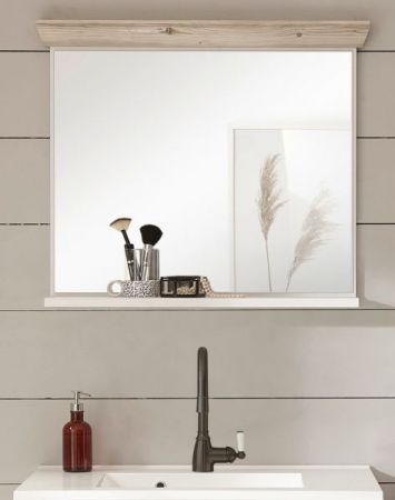 Badezimmer Spiegel Rovola in Pinie wei� / Oslo Pinie Landhaus Badspiegel mit Ablage 80 x 72 cm