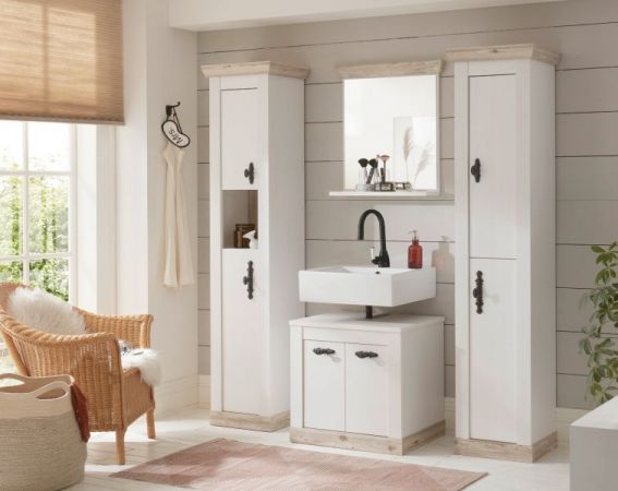 Badkombination Rovola in Pinie wei� / Oslo Pinie Landhaus Badm�bel Set 4-tlg. 184 x 200 cm