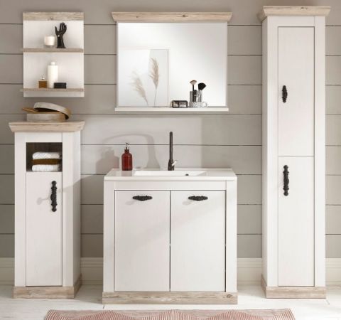 Badkombination Rovola in Pinie wei� / Oslo Pinie Landhaus Badm�bel Set 6-tlg. MIT Waschbecken 205 x 200 cm