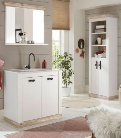 Badkombination Rovola in Pinie wei� / Oslo Pinie Landhaus Badm�bel Set 4-tlg. MIT Waschbecken 166 x 200 cm