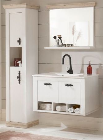 Badkombination Rovola in Pinie wei� / Oslo Pinie Landhaus Badm�bel Set 4-tlg. h�ngend MIT Waschbecken 143 x 200 cm