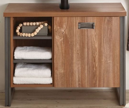 Badezimmer Waschbeckenunterschrank Auburn in Eiche Stirling und Matera grau Badm�bel Unterschrank 61 x 62 cm